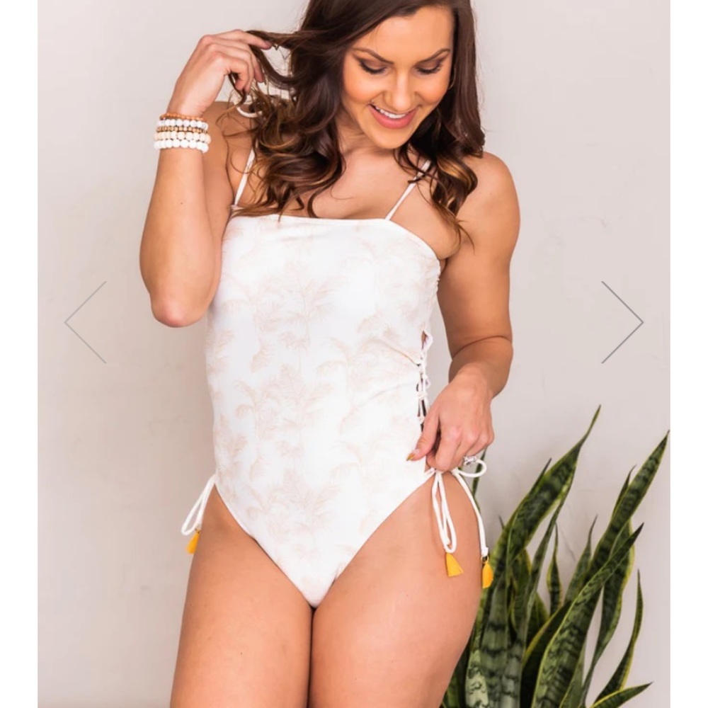Pink Lilly White & Orange Square Neck Swimsuit